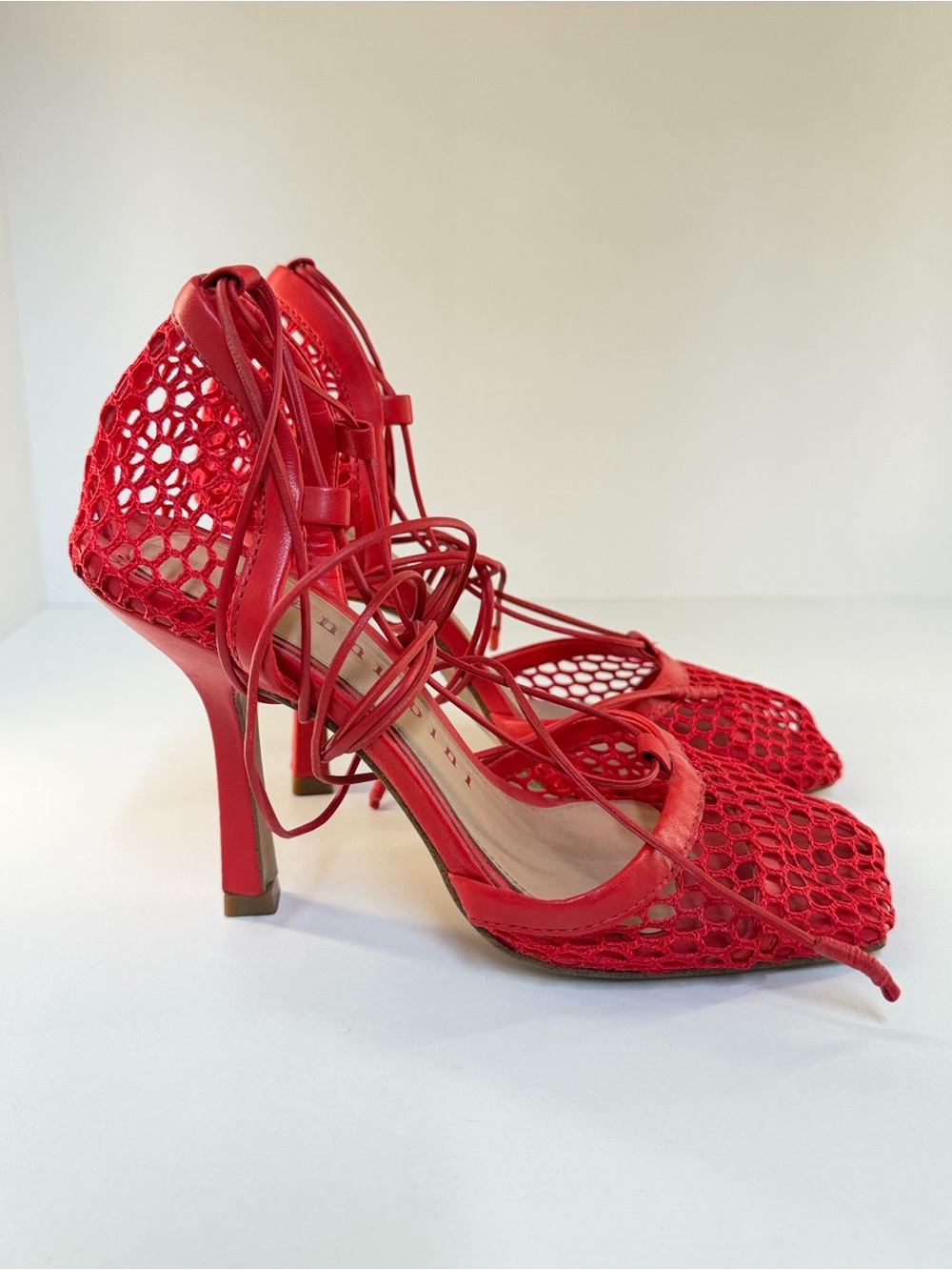 Gianni Bini Red Lace-Up Mesh Heels
